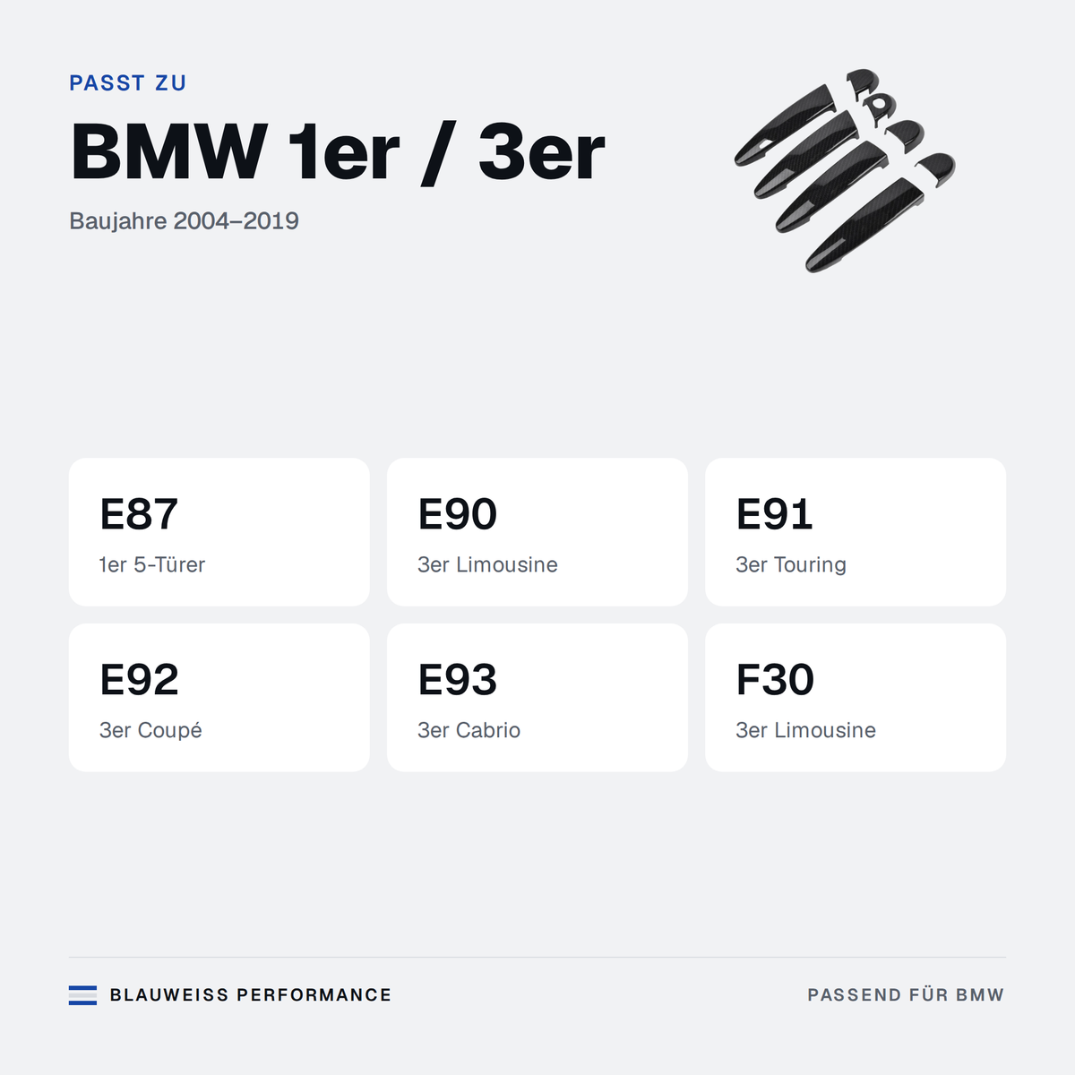 Außentürgriff Abdeckungen Set 8-teilig passend für BMW 1er / 3er E87 E90 E91 E92 – Passt zu