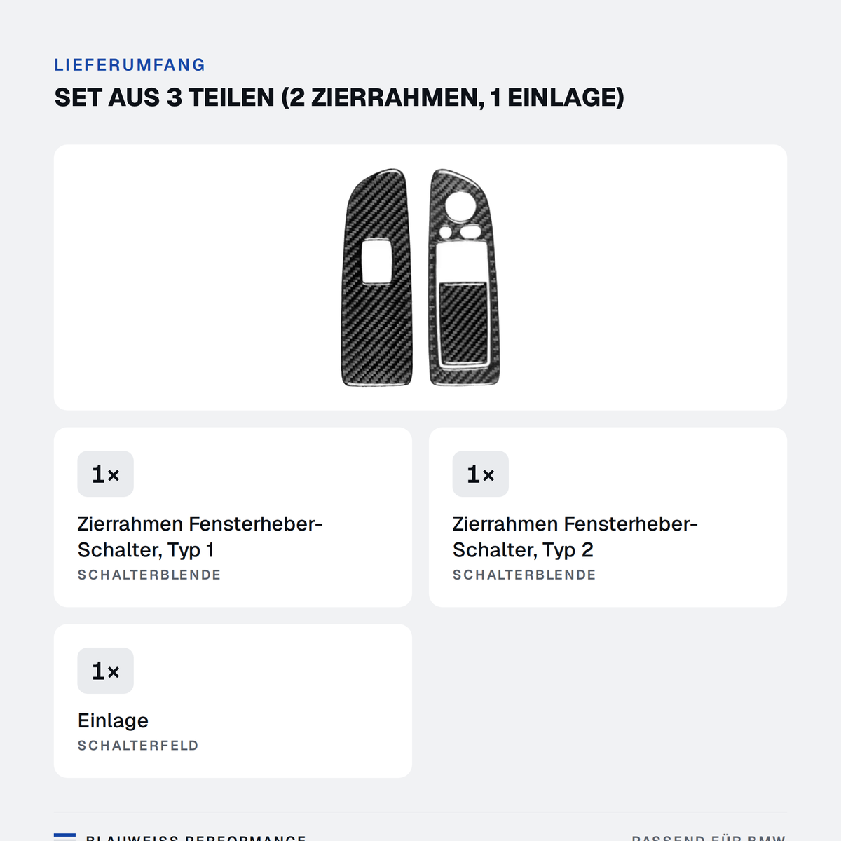 Fensterheber Schalter Zierblenden Set Carbon-Optik passend für BMW 1er E82 E88 – Lieferumfang