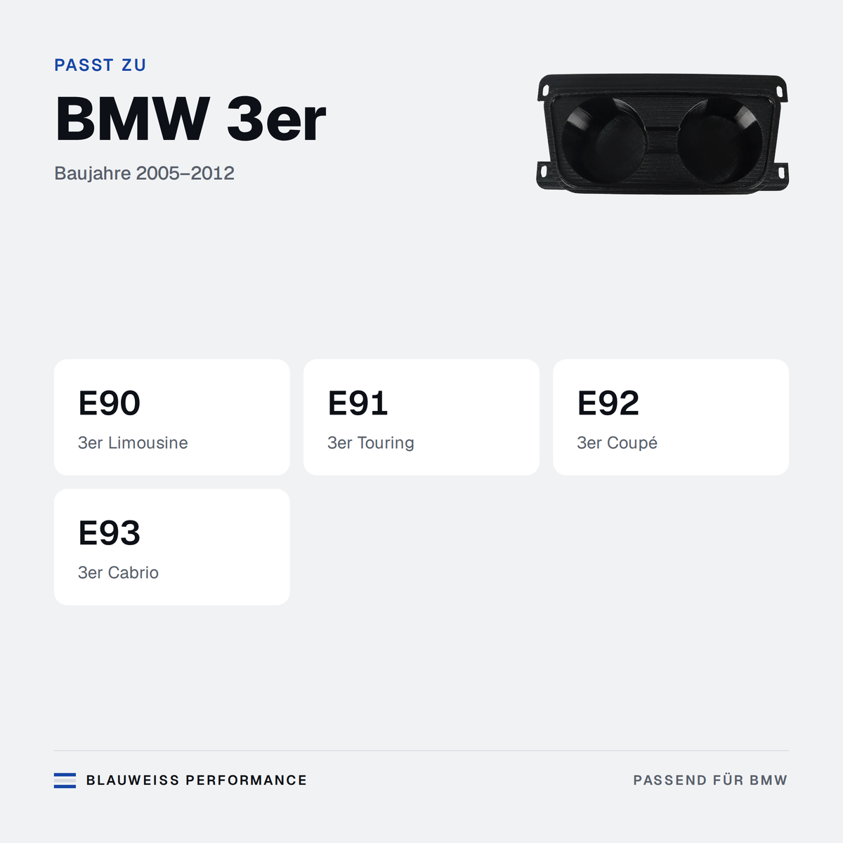 Getränkehalter Einsatz Mittelkonsole passend für BMW 3er E90 E91 E92 E93 – Passt zu