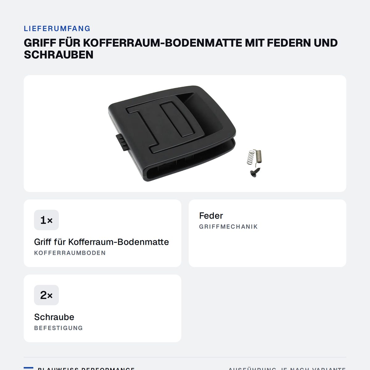 Kofferraumboden Griff passend für BMW 5er / X5 / X6 E60 E70 E71 F07 – Lieferumfang