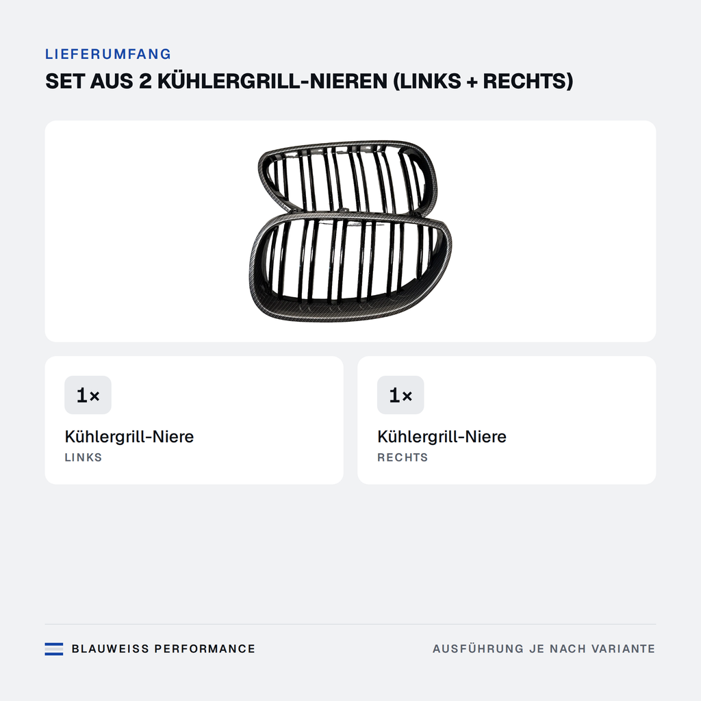 Kühlergrill Nieren Satz passend für BMW 5er E60 E61 – Lieferumfang