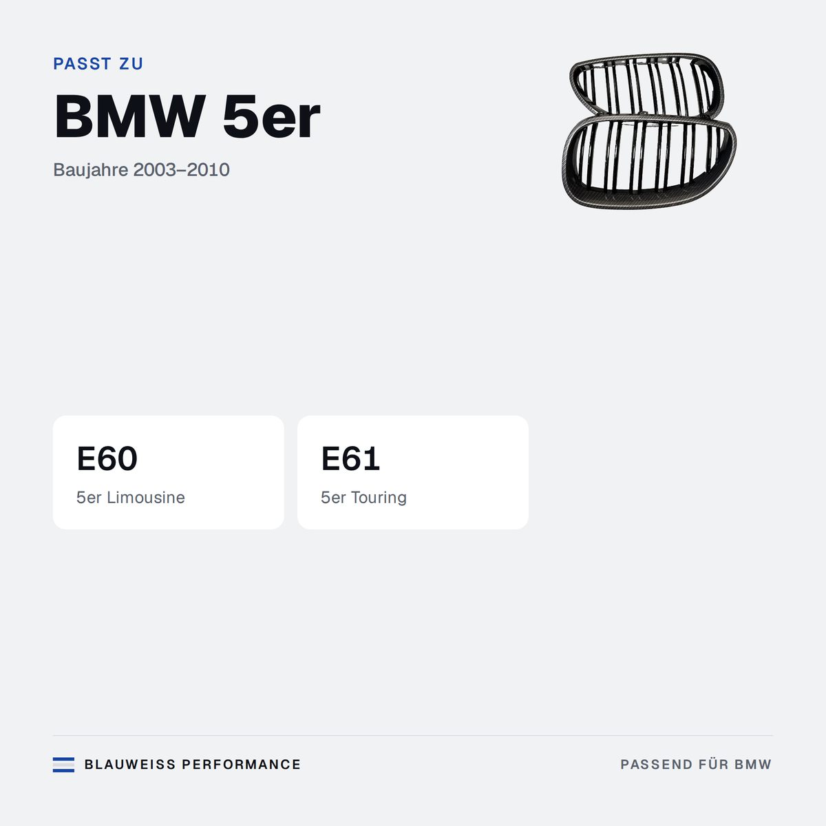 Kühlergrill Nieren Satz passend für BMW 5er E60 E61 – Passt zu