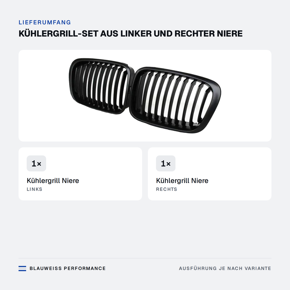 Kühlergrill Nieren Schlitzdesign passend für BMW 3er E46 – Lieferumfang