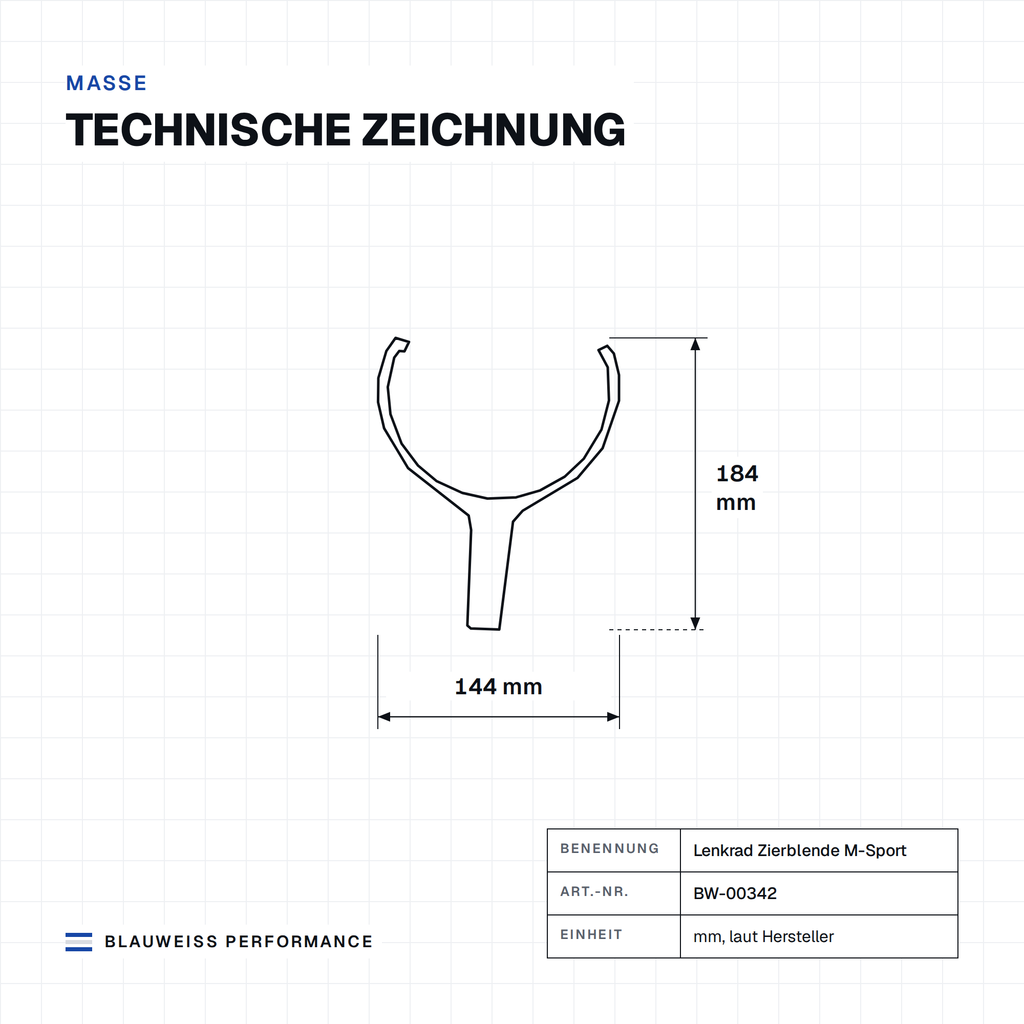 Lenkrad Zierblende M-Sport passend für BMW 1er / 2er / 3er / 4er / 5er / X5 / X6 F06 F10 F12 F13 – Maße