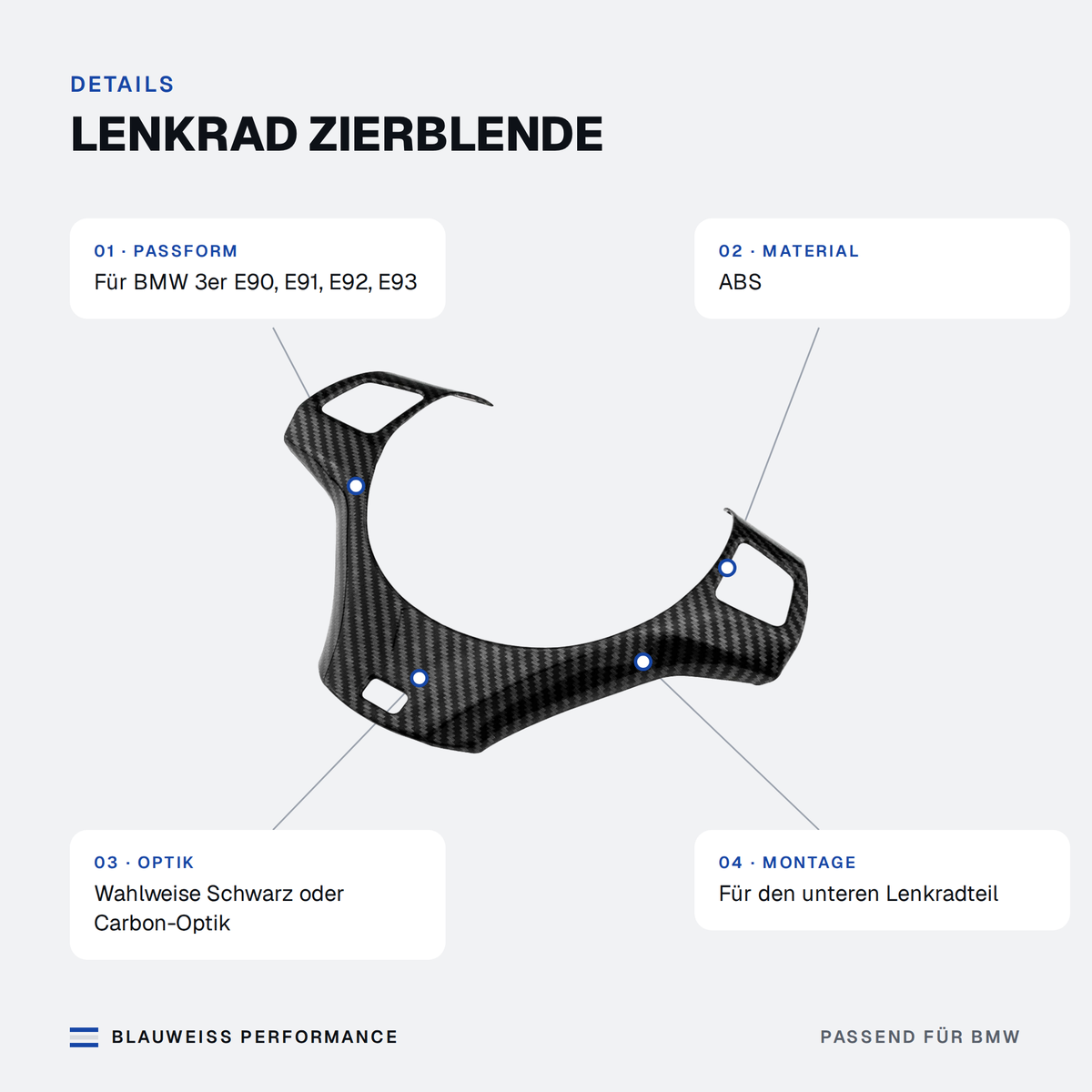 Lenkrad Zierblende passend für BMW 3er E90 E91 E92 E93 – Merkmale