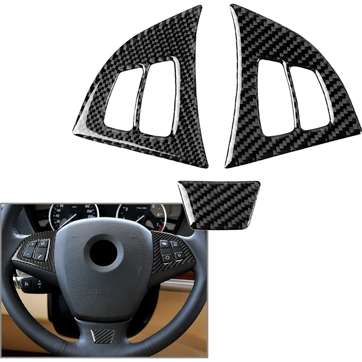 Lenkrad Zierblenden Carbon-Optik passend für BMW X5 / X6 E70 E71 – Detailansicht 1