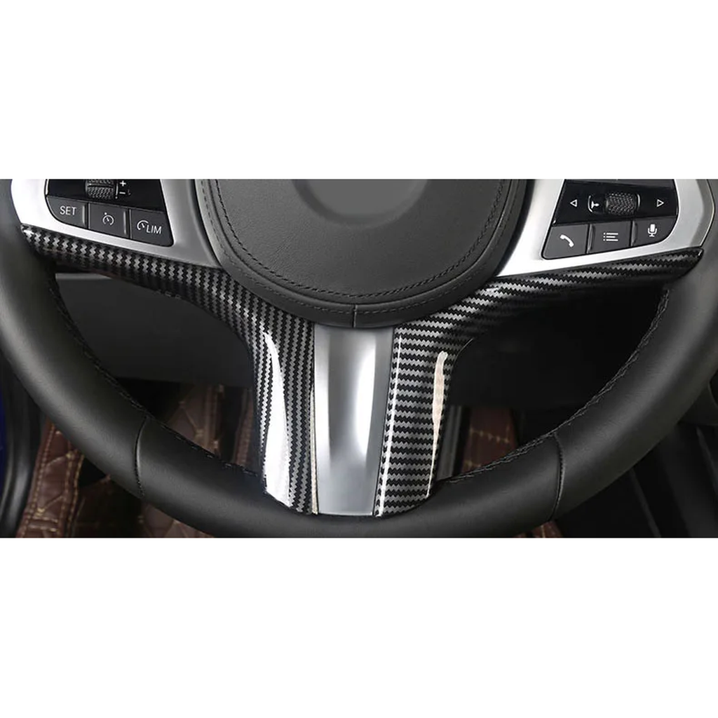 Lenkrad Zierblenden Set Carbon-Optik passend für BMW 3er / 5er / X3 / X4 / X5 F90 G01 G02 G05 – Einbau am Fahrzeug 1