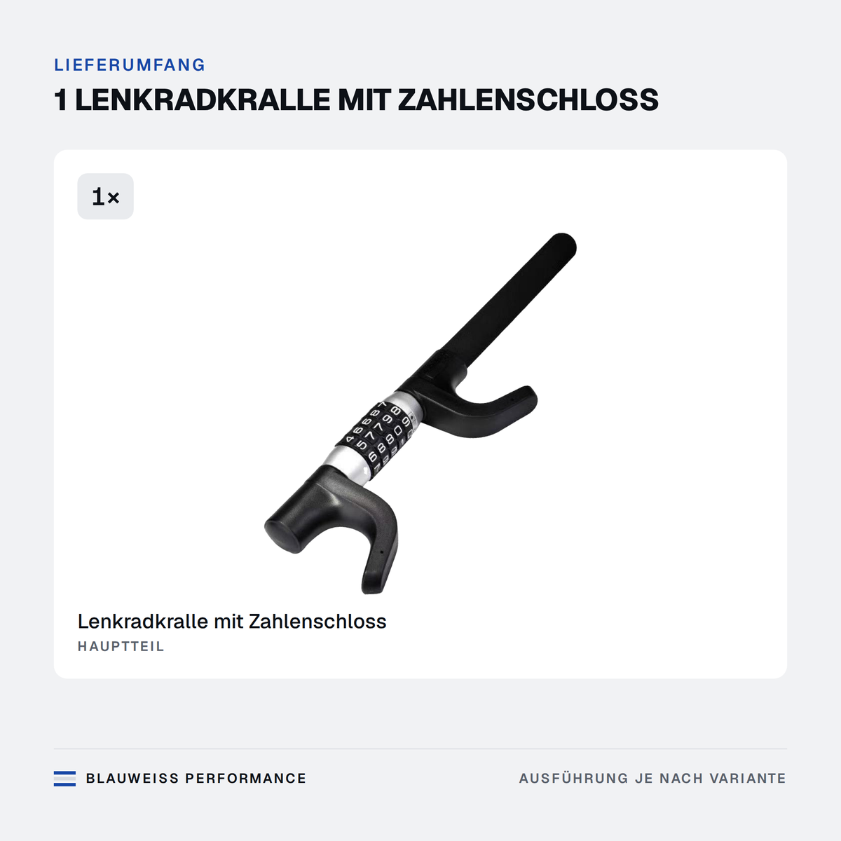 Lenkradkralle Zahlenschloss – Lieferumfang