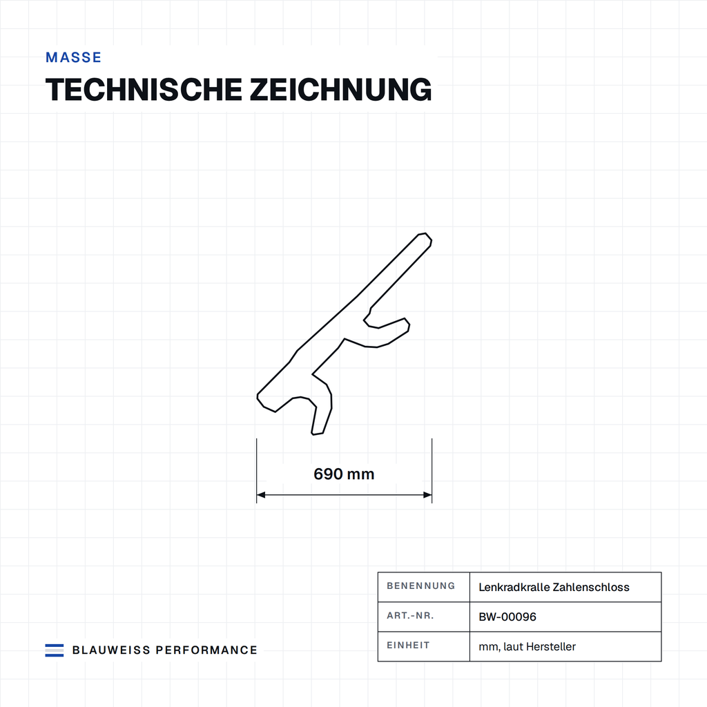 Lenkradkralle Zahlenschloss – Maße