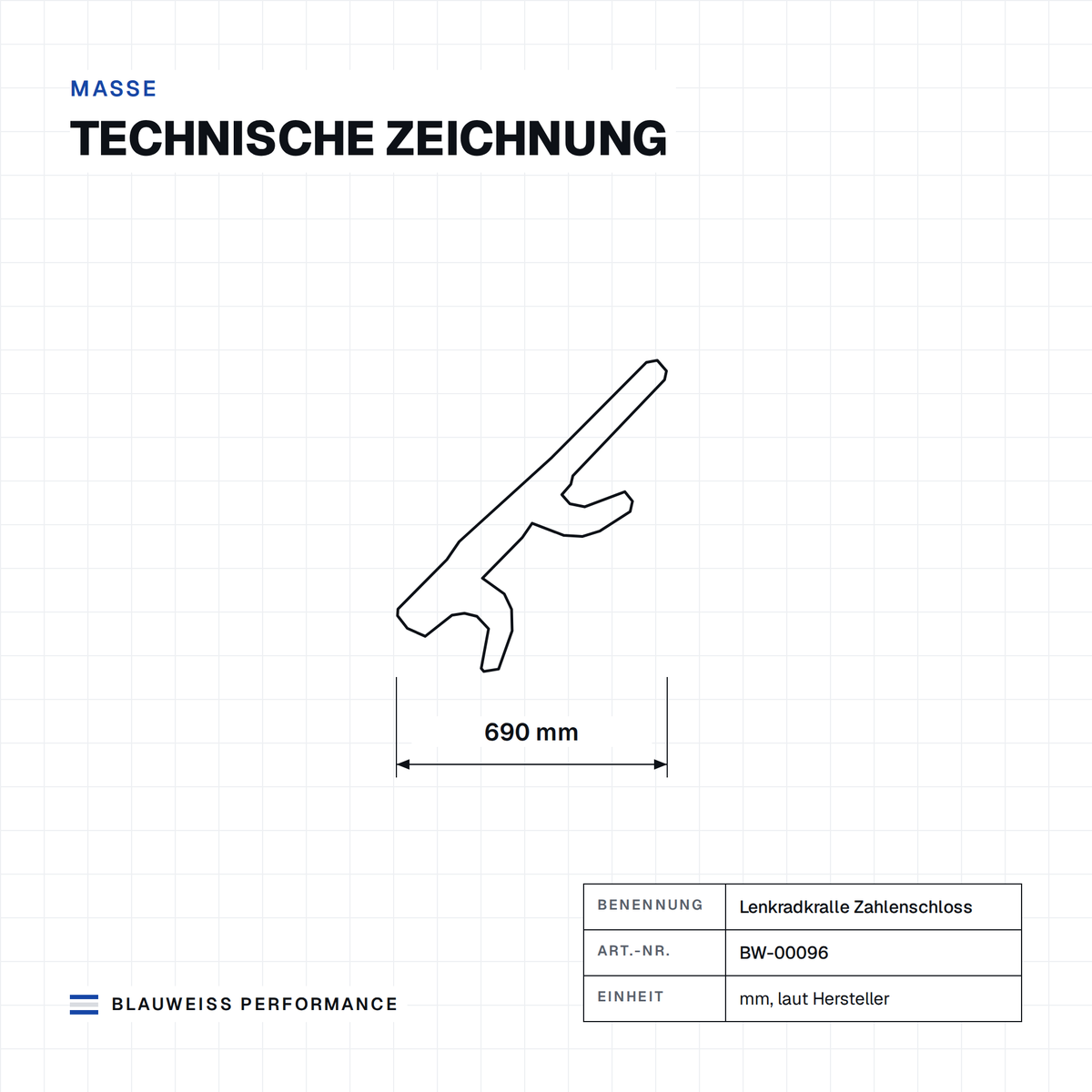 Lenkradkralle Zahlenschloss – Maße