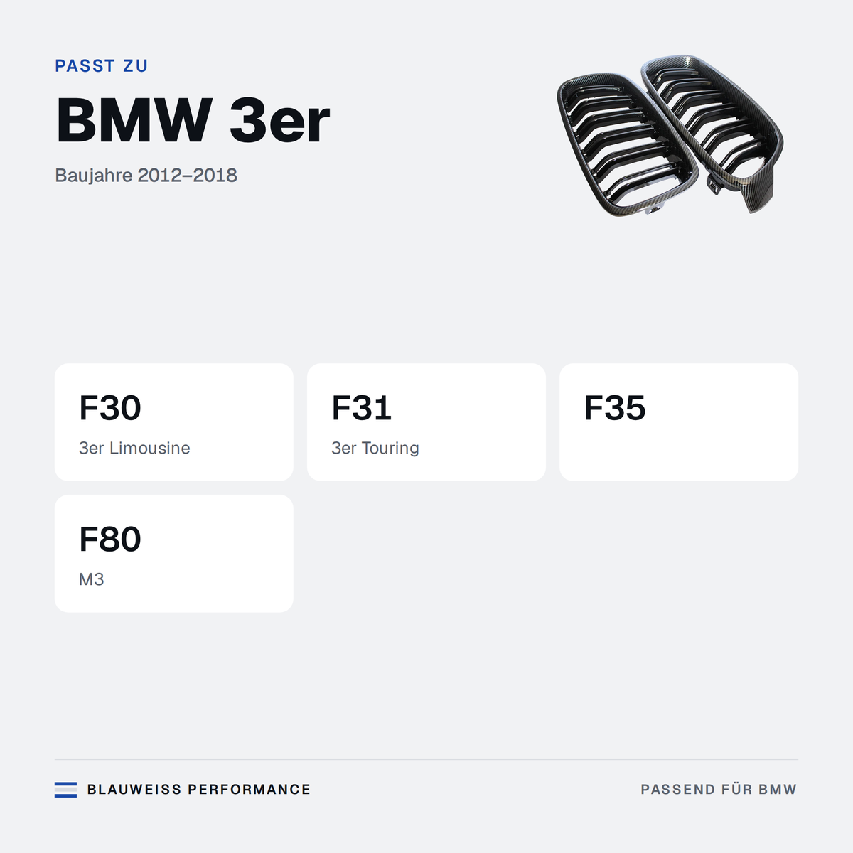 Nierengrill Frontstoßstange passend für BMW 3er F30 F31 F35 F80 – Passt zu