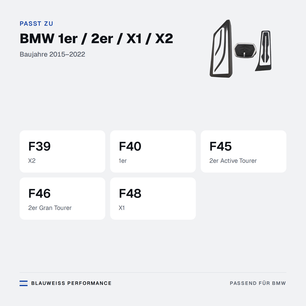 Pedalauflagen Set Automatik passend für BMW 1er / 2er / X1 / X2 F39 F40 F45 F46 – Passt zu