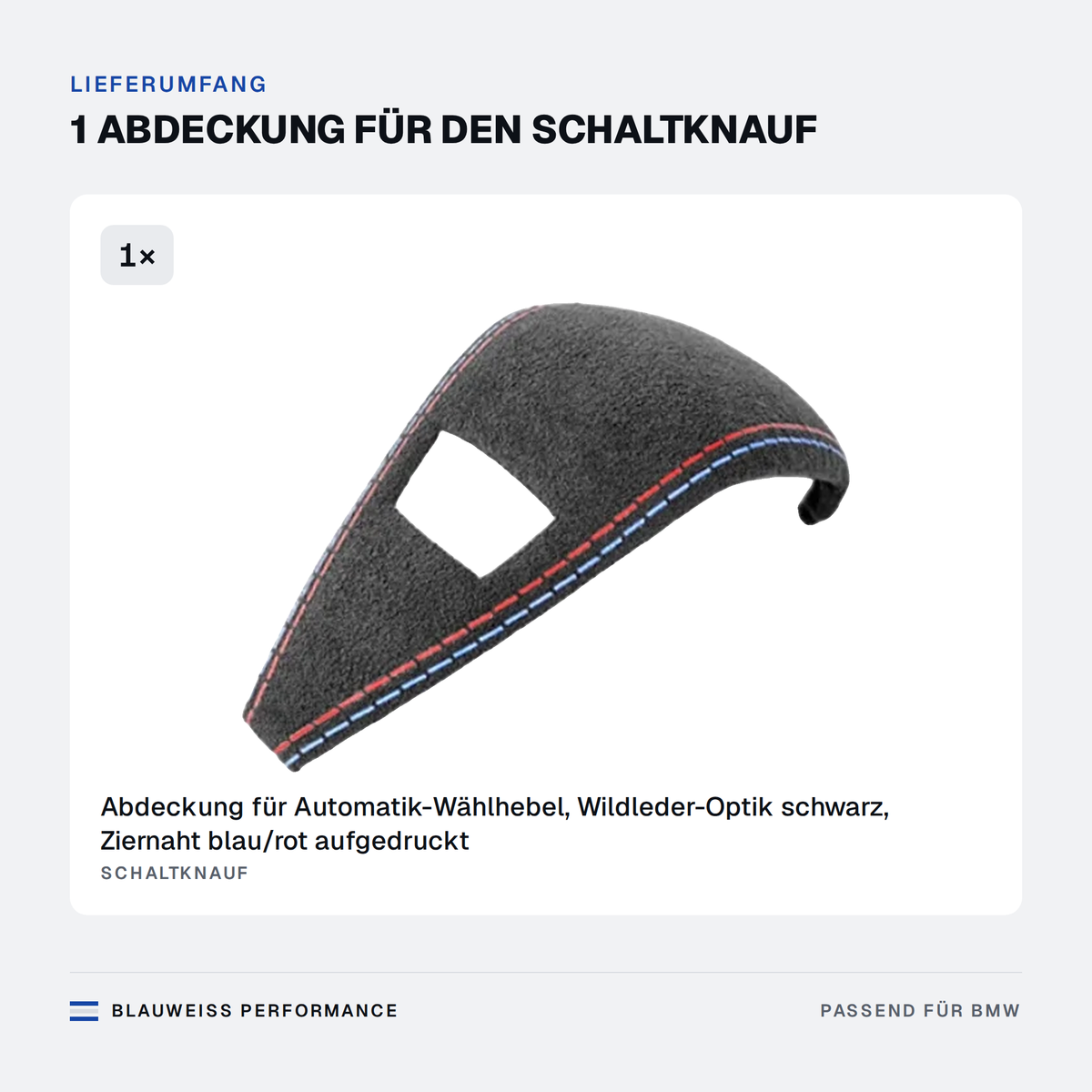 Schaltknauf Abdeckung Wildleder-Optik passend für BMW 2er / 3er / 4er / X3 / X4 G01 G02 G20 G21 – Lieferumfang