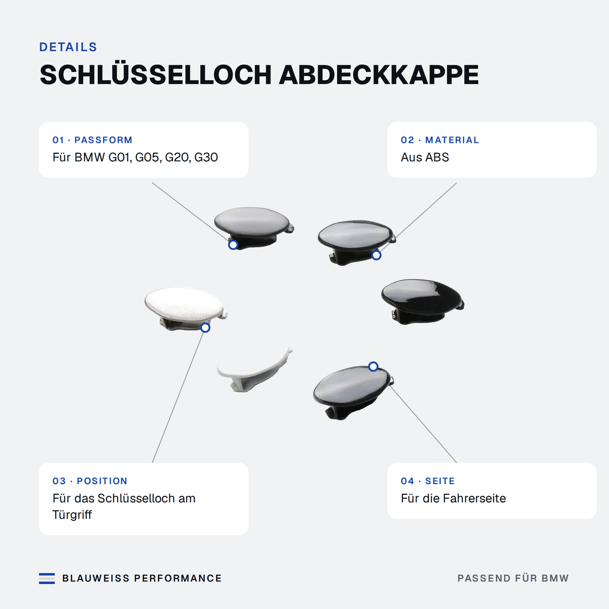 Schlüsselloch Abdeckkappe passend für BMW 3er / 5er / X3 / X5 G01 G05 G20 G30 – Merkmale