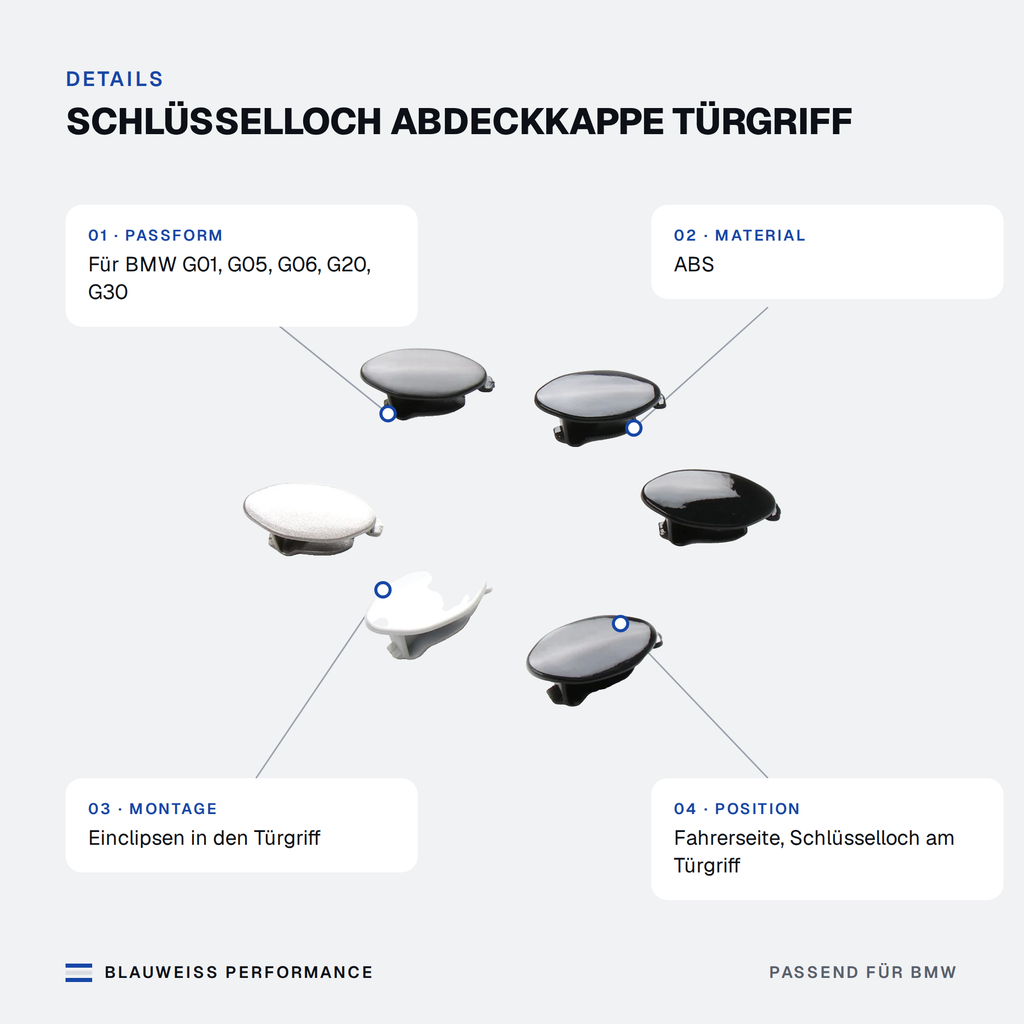 Schlüsselloch Abdeckkappe Türgriff passend für BMW 3er / 5er / X3 / X5 / X6 G01 G05 G06 G20 – Merkmale