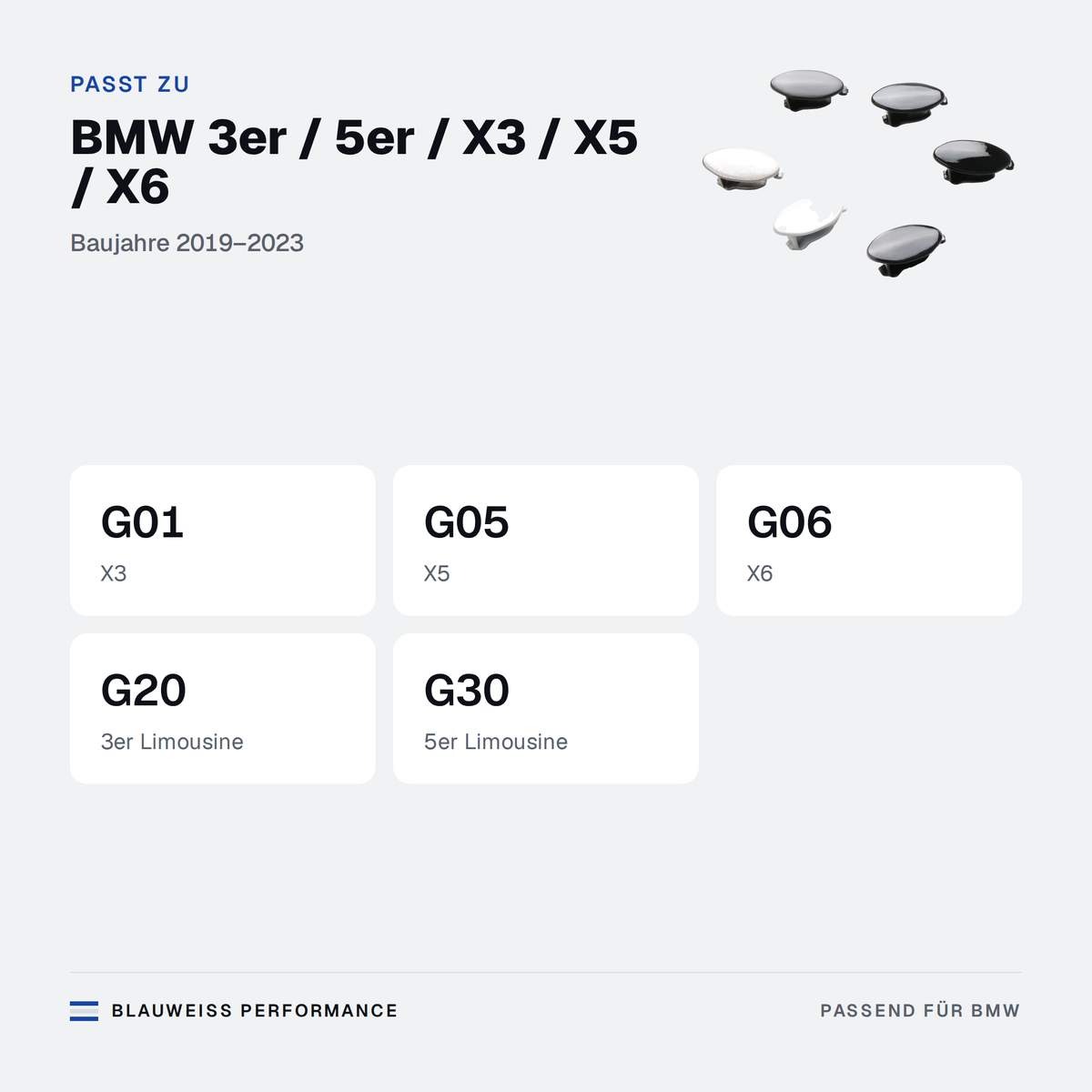 Schlüsselloch Abdeckkappe Türgriff passend für BMW 3er / 5er / X3 / X5 / X6 G01 G05 G06 G20 – Passt zu