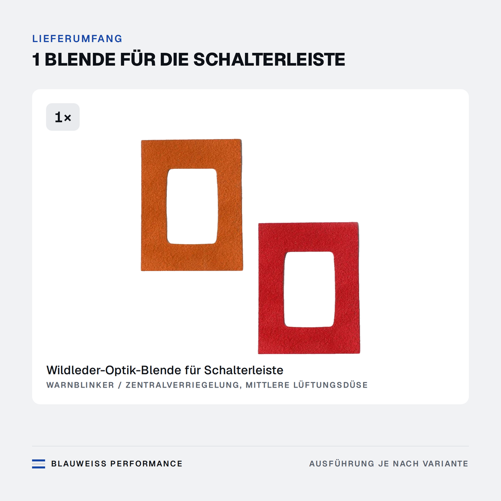 Warnblinker Schalter Blende Wildleder-Optik passend für BMW X3 / X4 G01 G02 G08 – Lieferumfang