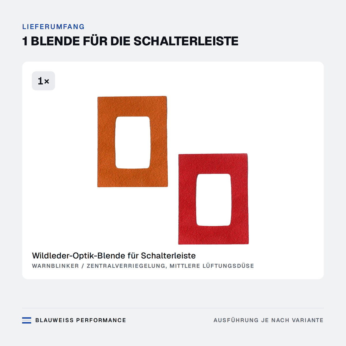 Warnblinker Schalter Blende Wildleder-Optik passend für BMW X3 / X4 G01 G02 G08 – Lieferumfang